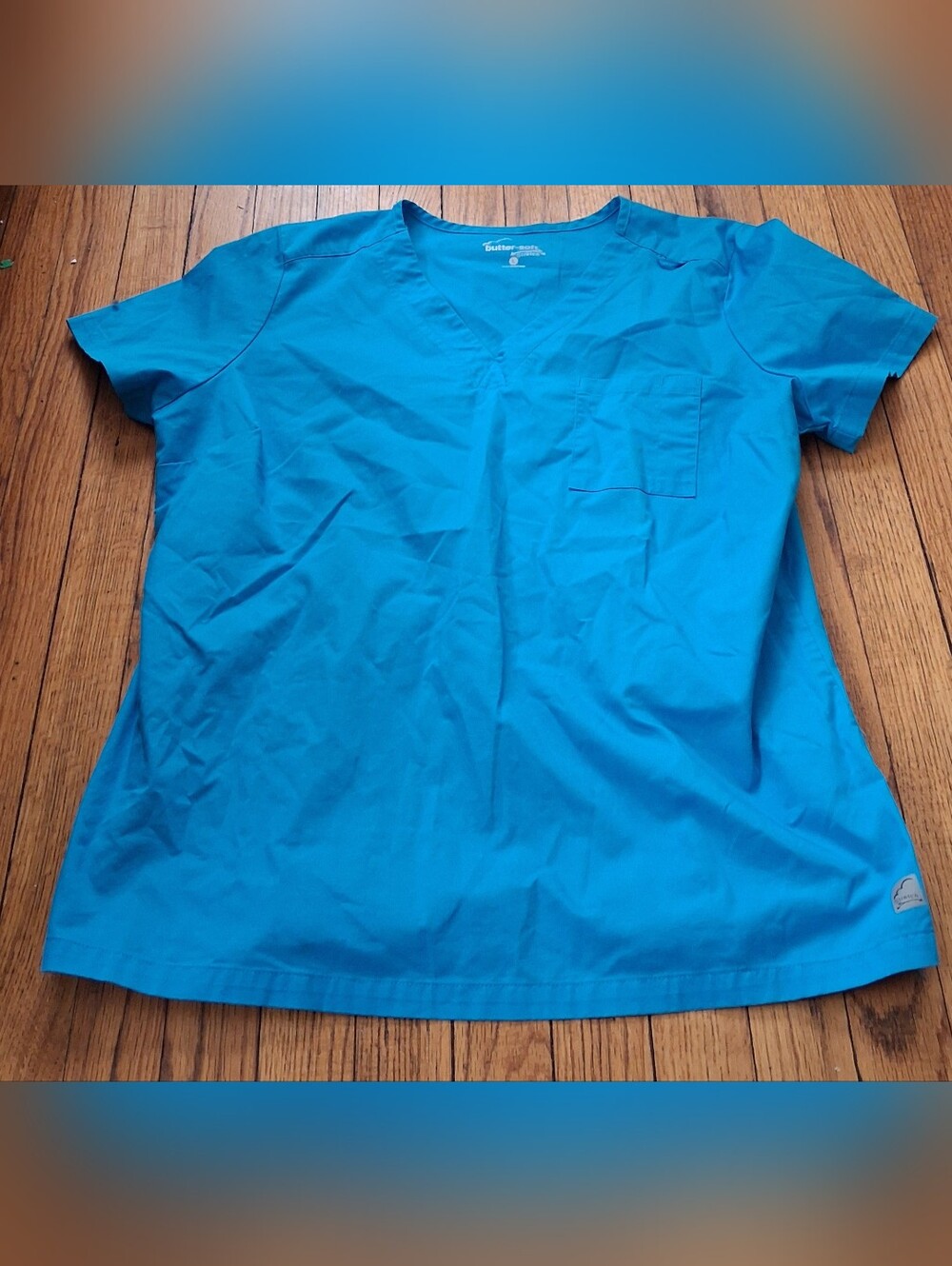 Butter-Soft Stretch Women's Large Blue Nurse Medical Uniform Scrub Top